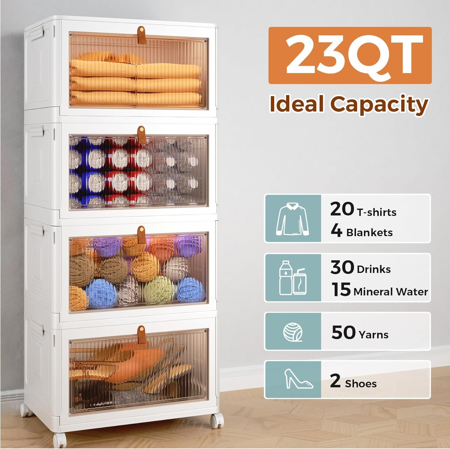 4-Tier Stackable Storage Bins with Lids – 23QT Heavy-Duty Closet Organizers on Wheels for Bedroom, Garage, or Laundry Room - Image 6