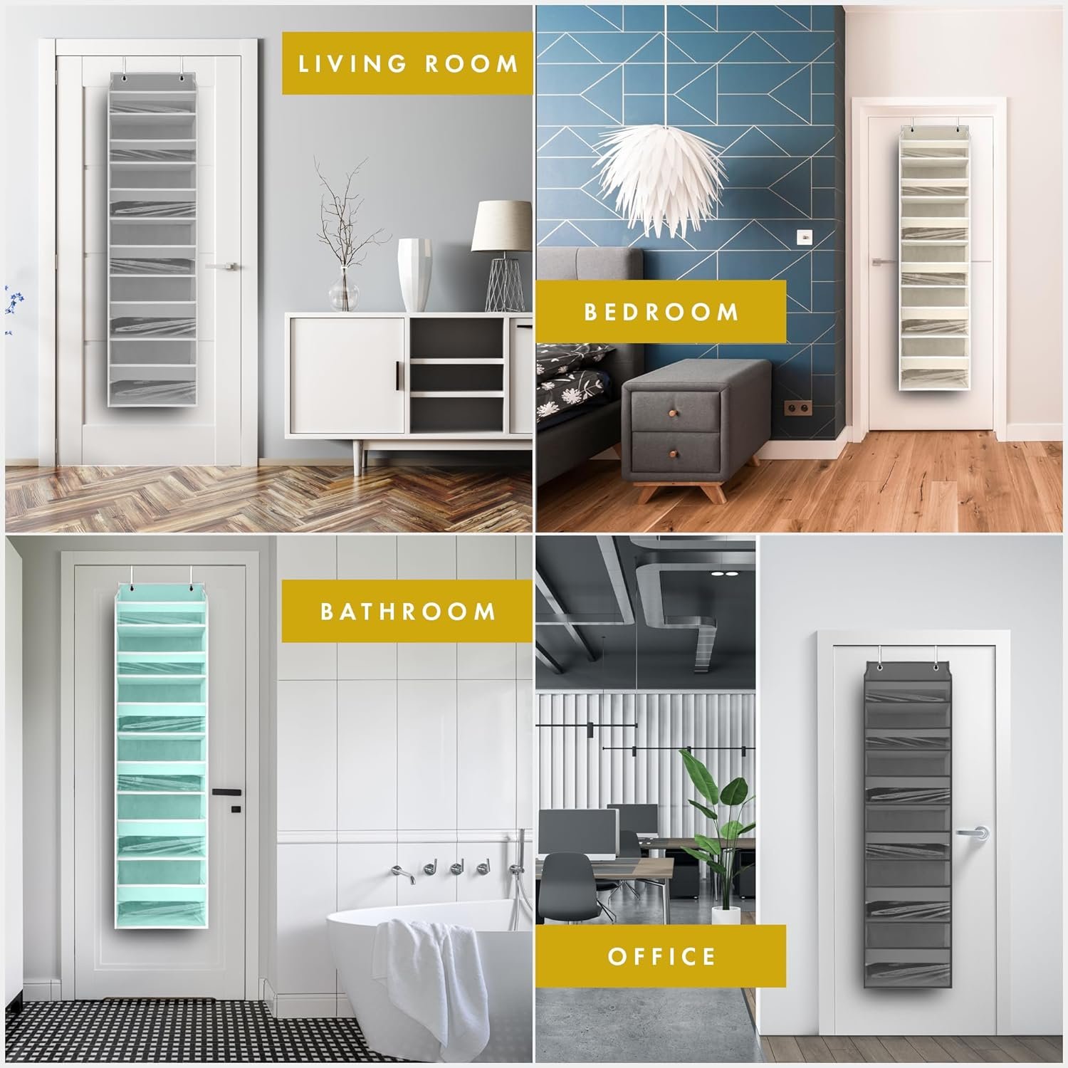 THEORY 1 PC Heavy Duty Over the Door Organizer 55x14x6.7, 6 Large Front & 12 Side Pockets - Image 7